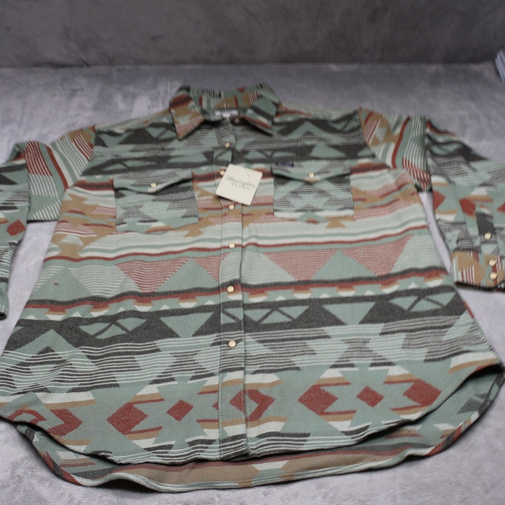 Wrangler Retro Pearl Snap Shirt Mens XL Blue Aztec Southwestern Geometric NEW